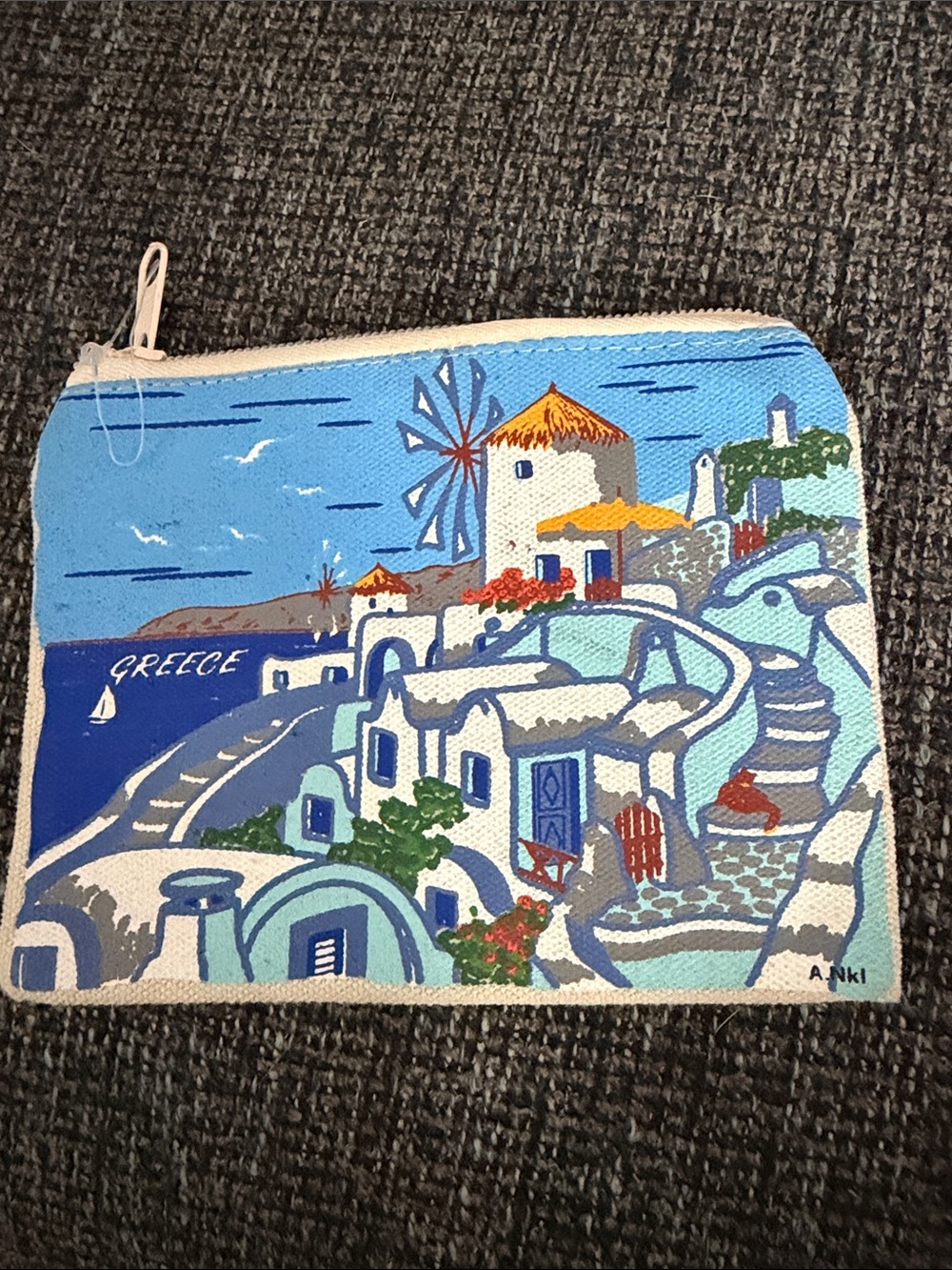 Canvas Greece Print Zip Pouch - Blue